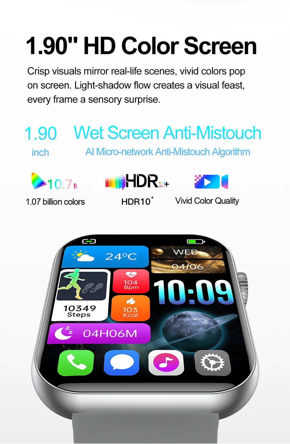 EDONA Smartwatch – 1.9" HD, Bluetooth, IP68